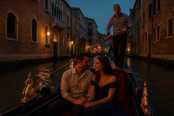 Gondelfahrt am Abend bei Dunkelheit