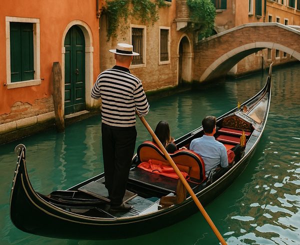 Gondel mit 2 Passagiere in Venedig